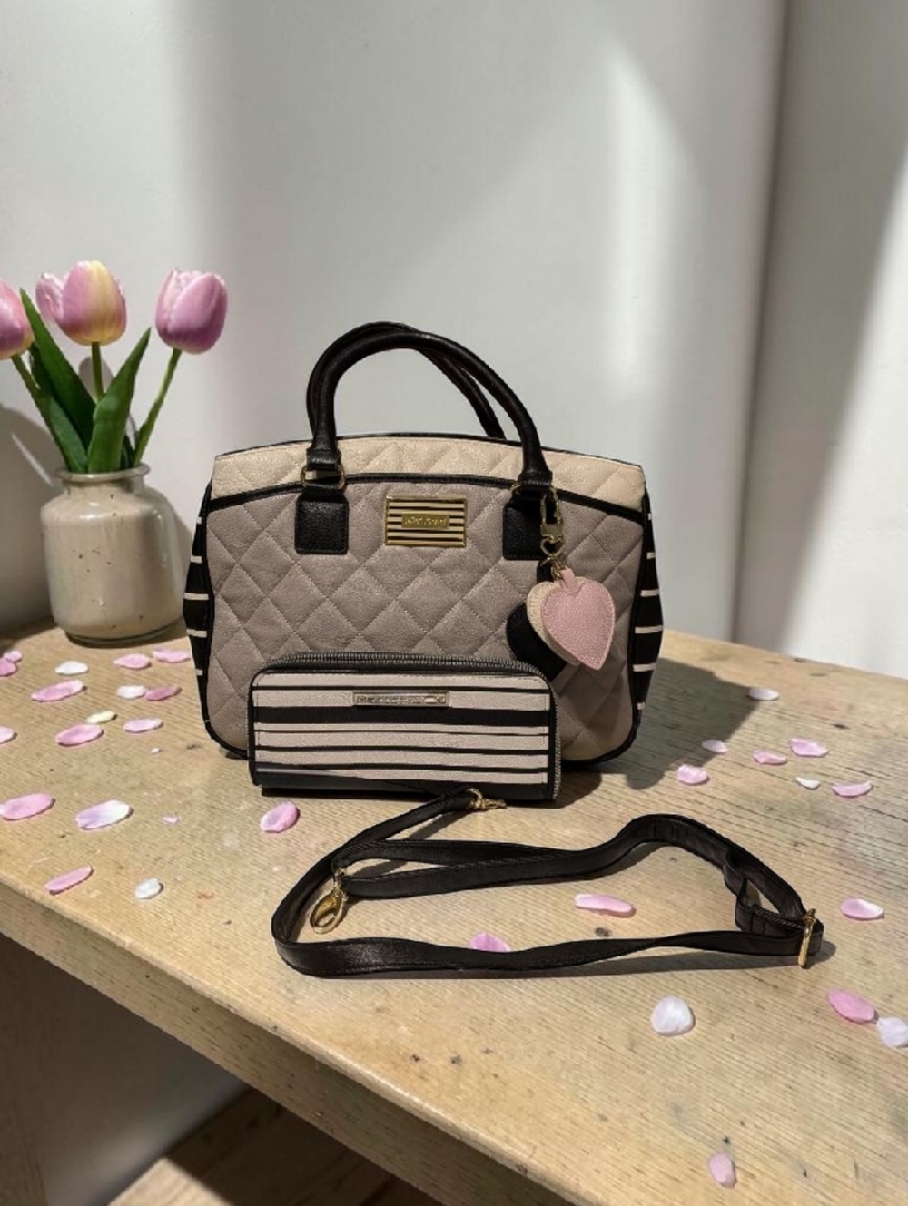 Betsy Johnson Stylish Set: Colorblocked Satchel @ Stripped Wallet Set. - Picture 7 of 16